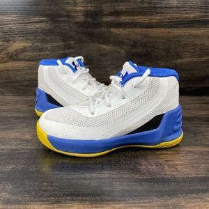 Under Armour Curry 3 Dub Nation White Blue Sneakers Kid's Size 6K 1276276-102